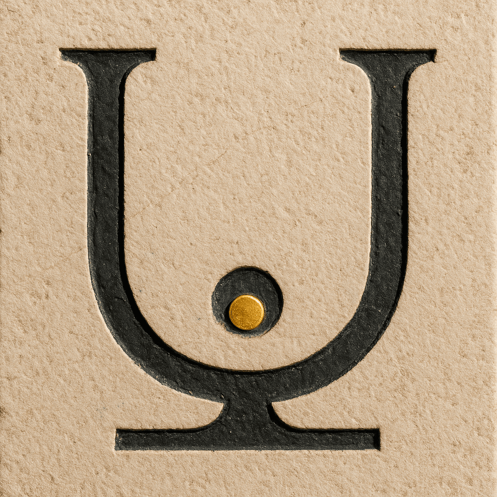 Carved stonepunk inverse omega — the bucket.foundation mark